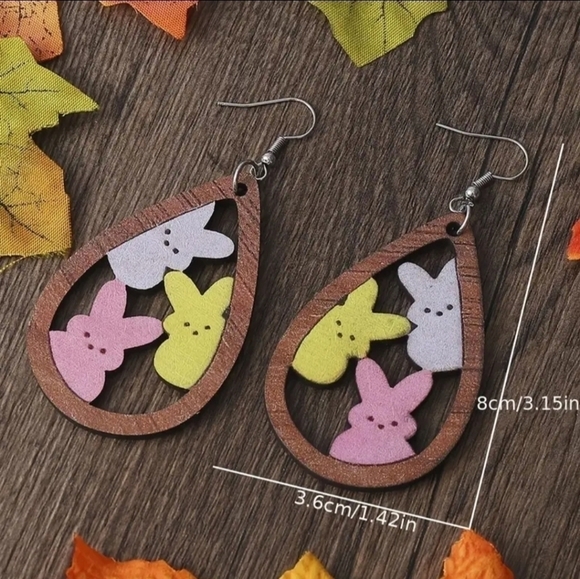 Easter Peeps Earrings, Bunny Earrings, Peeps, Wooden Earrings NWT - Picture 3 of 4